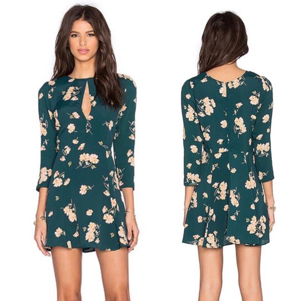 Privacy Please Green Floral Mini Dress Sz M
